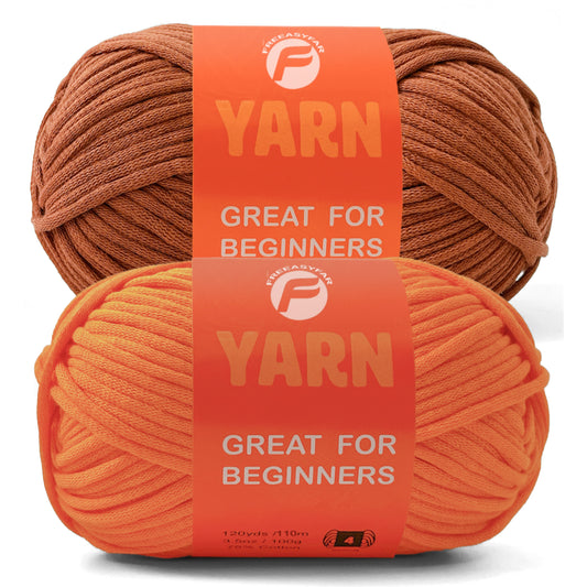 2 Pack Beginner Easy Yarn for Crocheting and Knitting; 2x120 yds Cotton Yarn for Beginner with Easy-to-See Stitches; Medium #4(Latte Love+Orange)