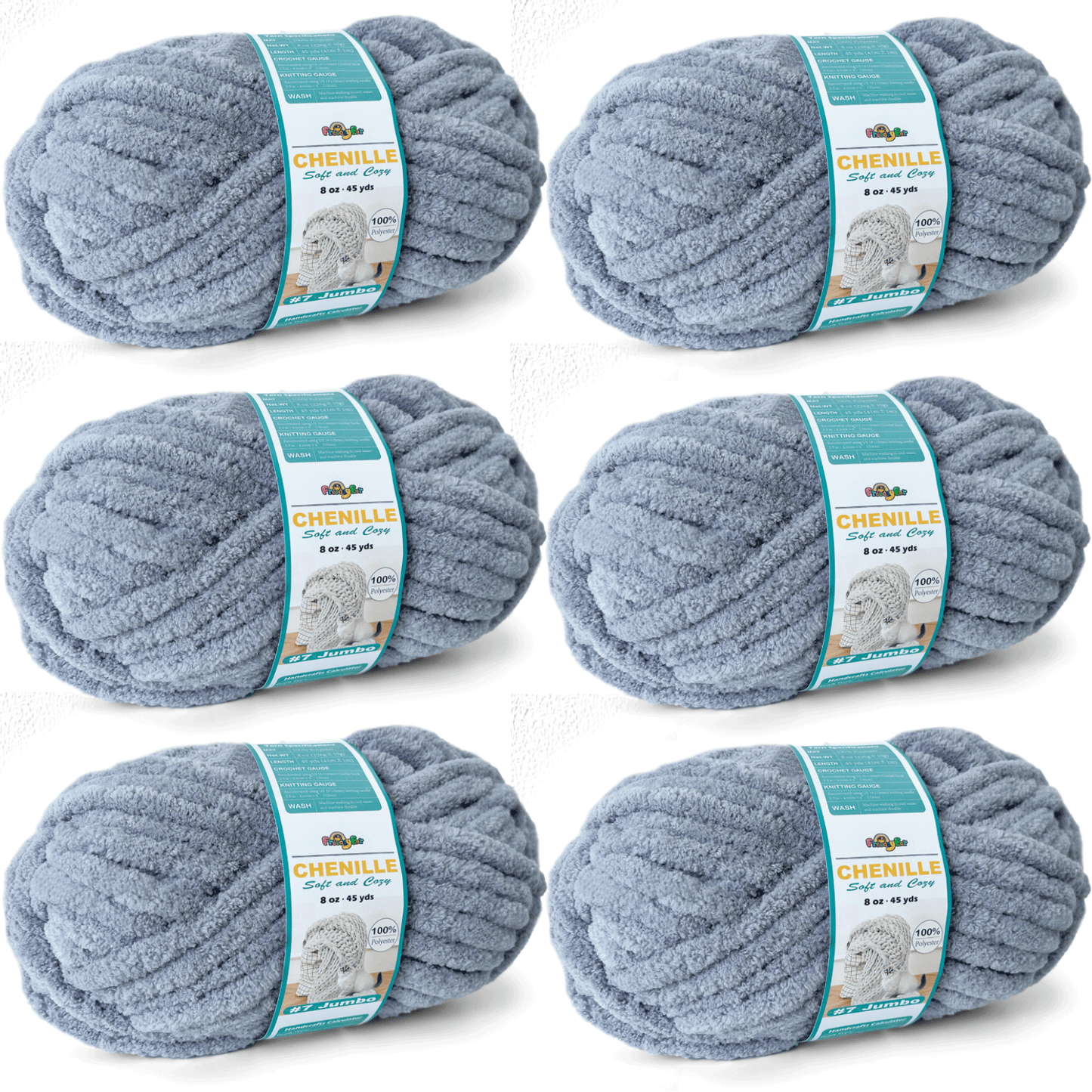 Chunky Chenille Yarn for Crocheting - Bulky Fluffy Yarn for Knitting -100% Polyester -Jumbo 7-45 yds/8.8 oz Each Skein-Grey