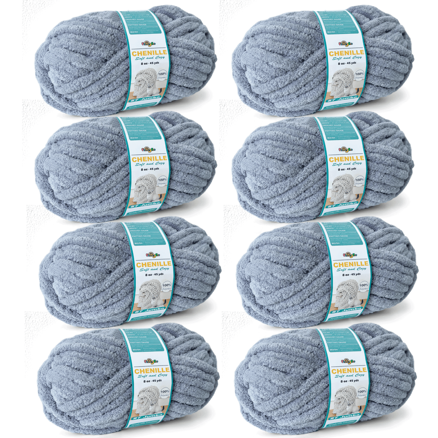 Chunky Chenille Yarn for Crocheting - Bulky Fluffy Yarn for Knitting -100% Polyester -Jumbo 7-45 yds/8.8 oz Each Skein-Grey