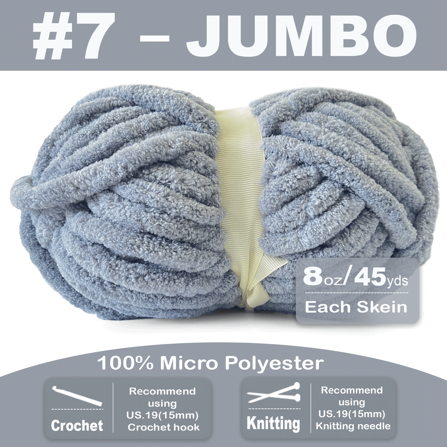 Chunky Chenille Yarn for Crocheting - Bulky Fluffy Yarn for Knitting -100% Polyester -Jumbo 7-45 yds/8.8 oz Each Skein-Grey