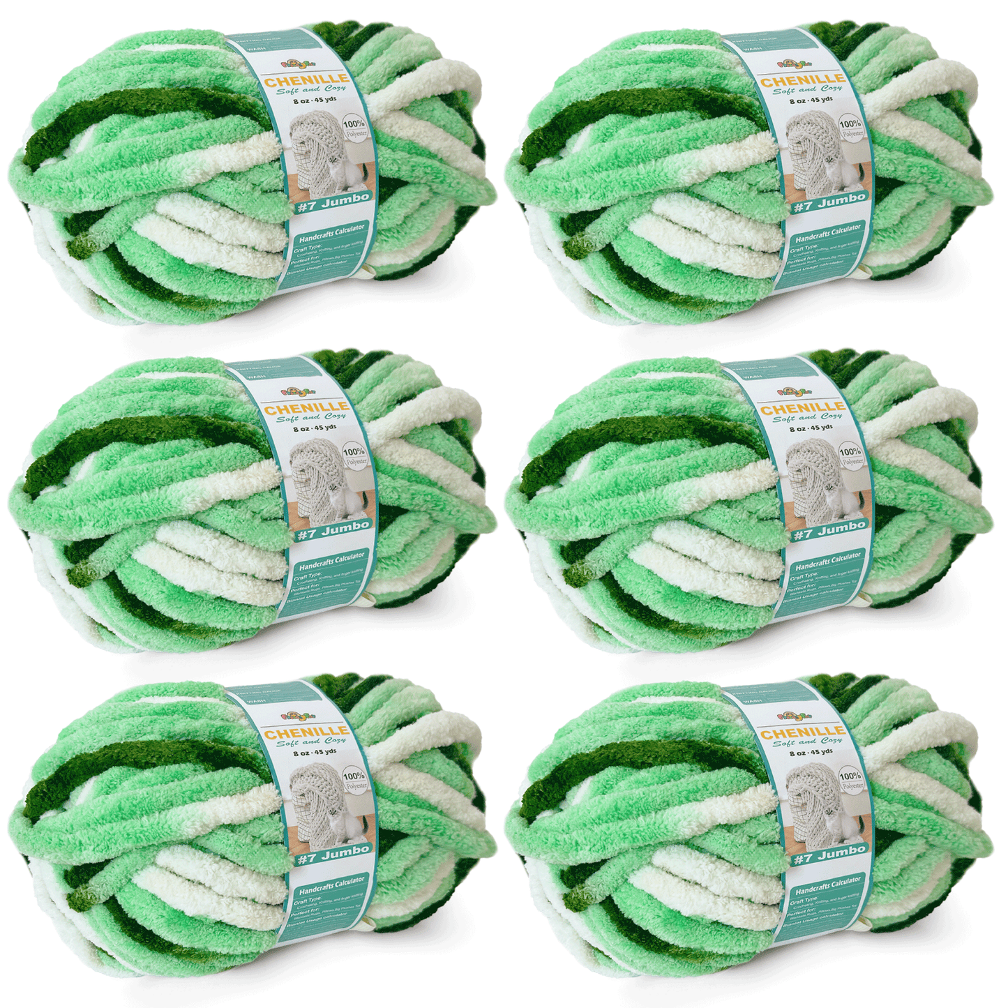 Chunky Chenille Yarn for Crocheting - Bulky Fluffy Yarn for Knitting -100% Polyester -Jumbo 7-45 yds/8.8 oz Each Skein-Mint