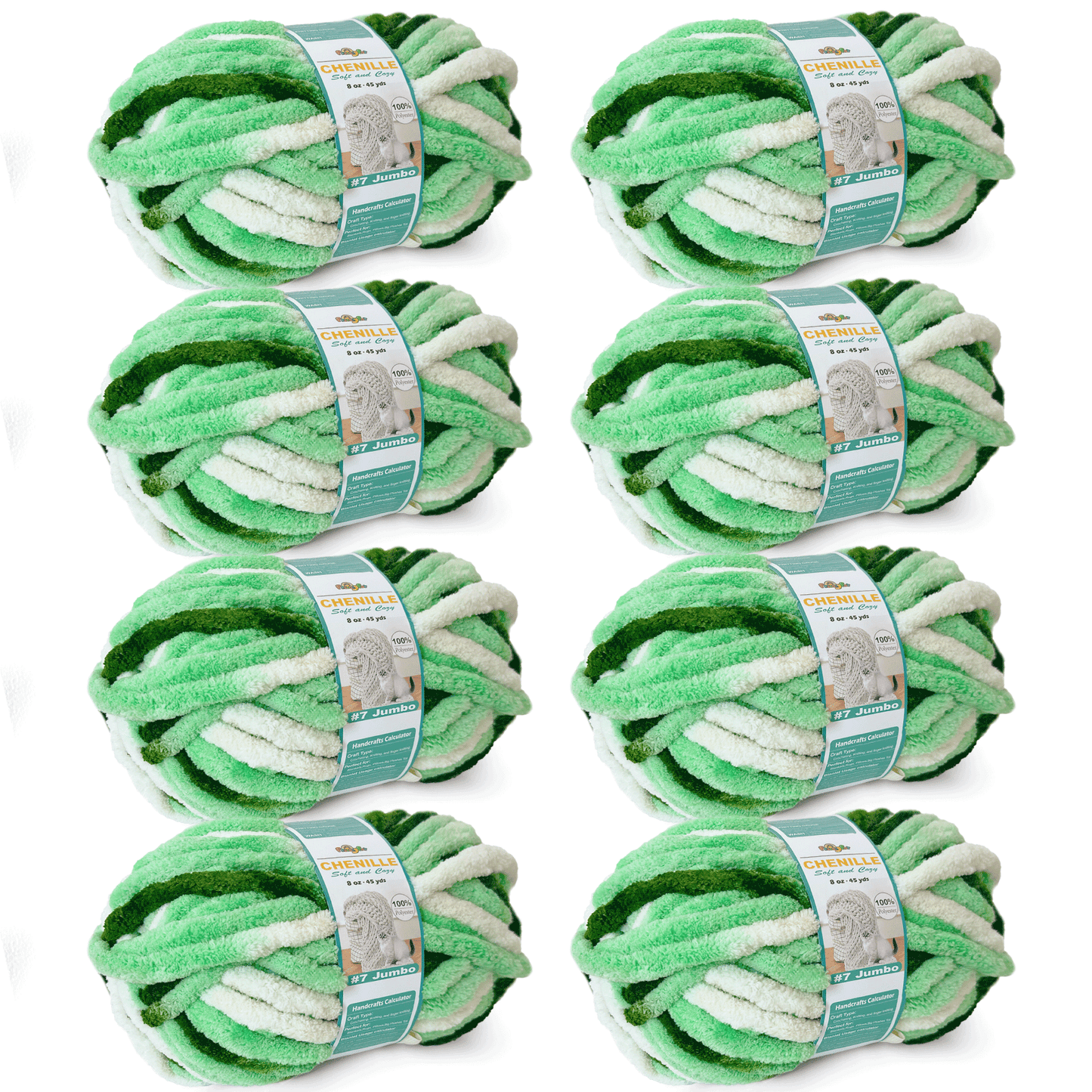 Chunky Chenille Yarn for Crocheting - Bulky Fluffy Yarn for Knitting -100% Polyester -Jumbo 7-45 yds/8.8 oz Each Skein-Mint