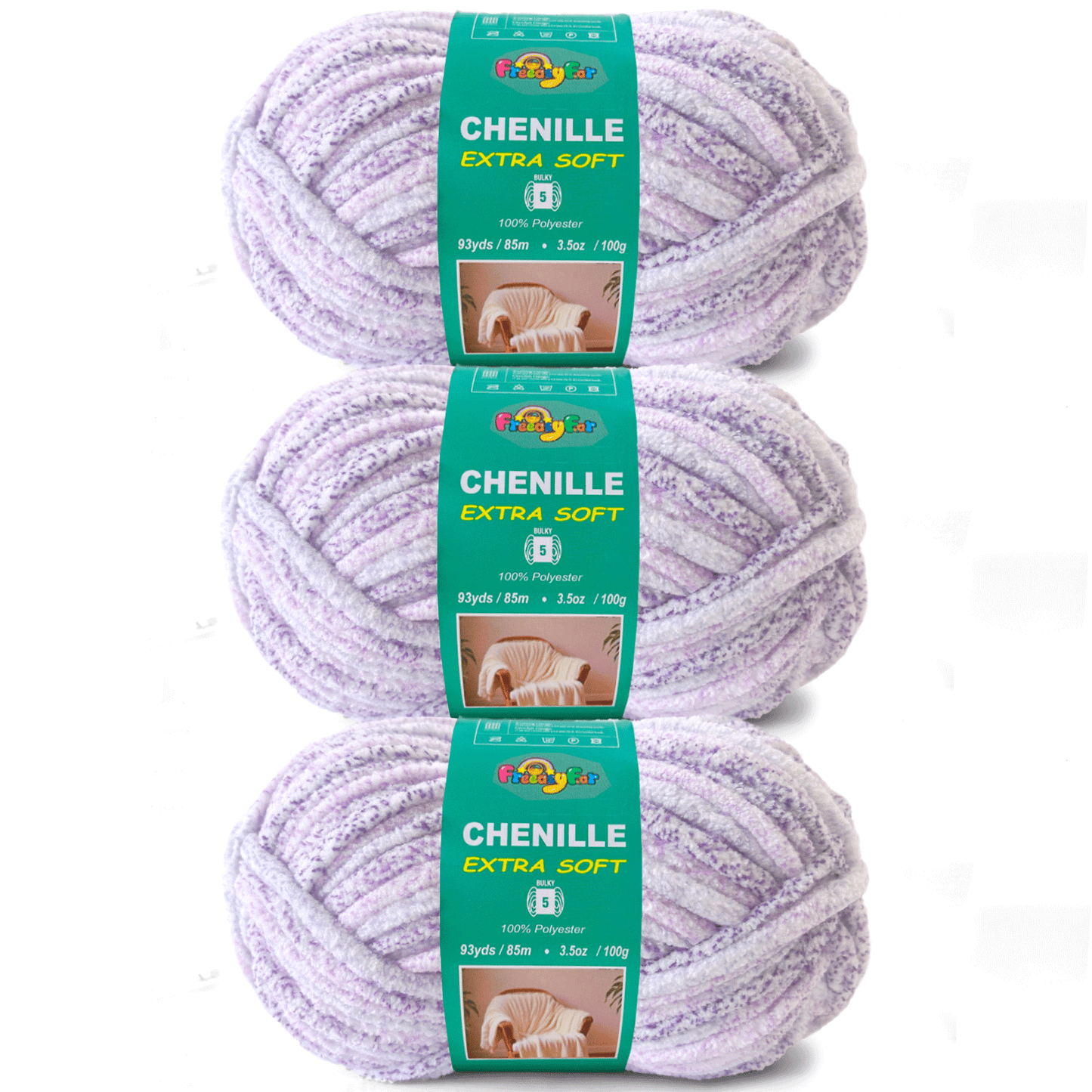 Super Soft and Cozy Chenille Yarn for Crocheting and Knitting -Easy to Crochet with-#5 Bulky-3.5oz/93yds Each Skein-Chunky Plush Yarn for Hand Craft Blanket Ammigurumi-Lilac Mist