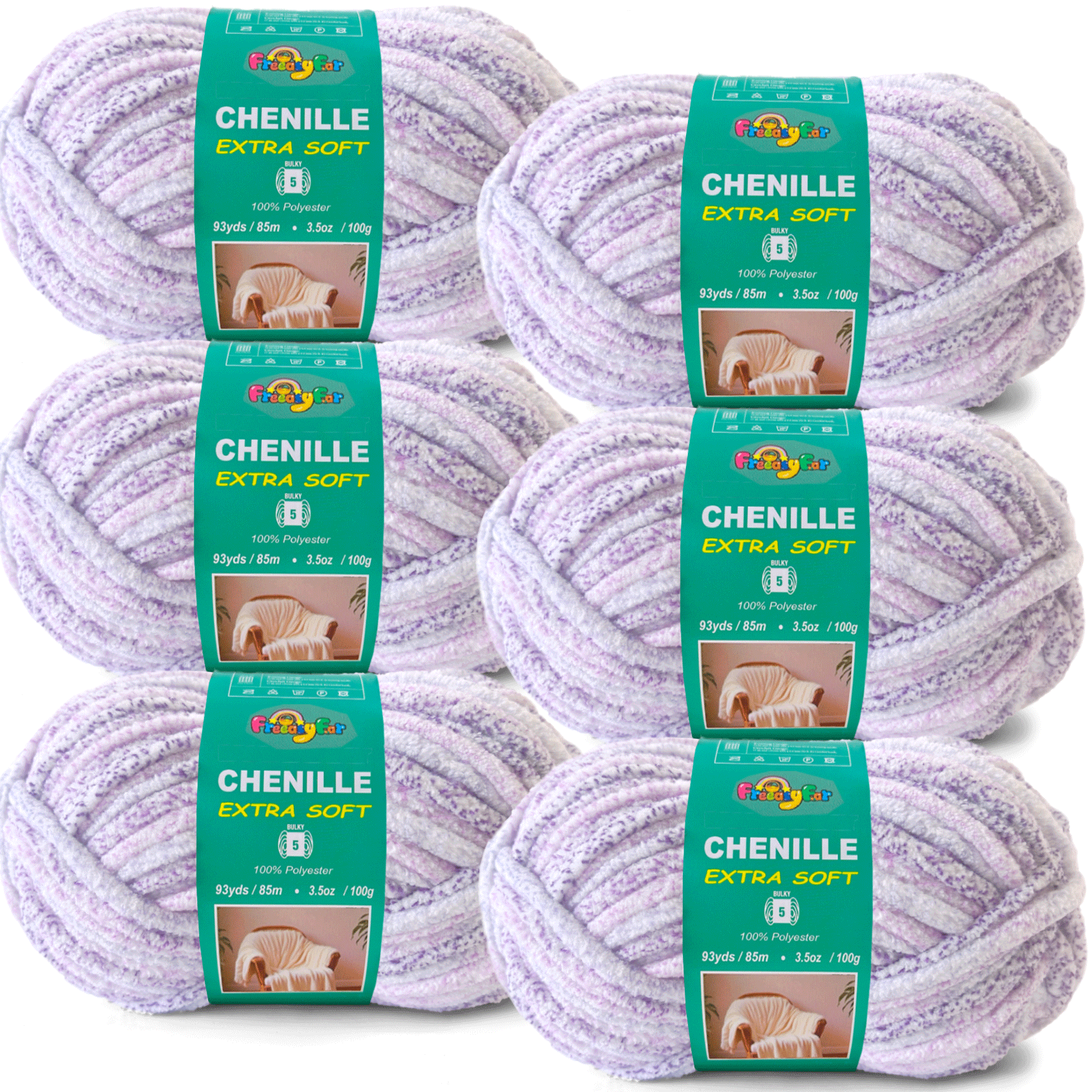 Variegated Chenille Yarn for Crocheting and Knitting - #5 Bulky-3.5oz/93yds Each Skein-Super Soft -Lilac Mist Freeasyfar