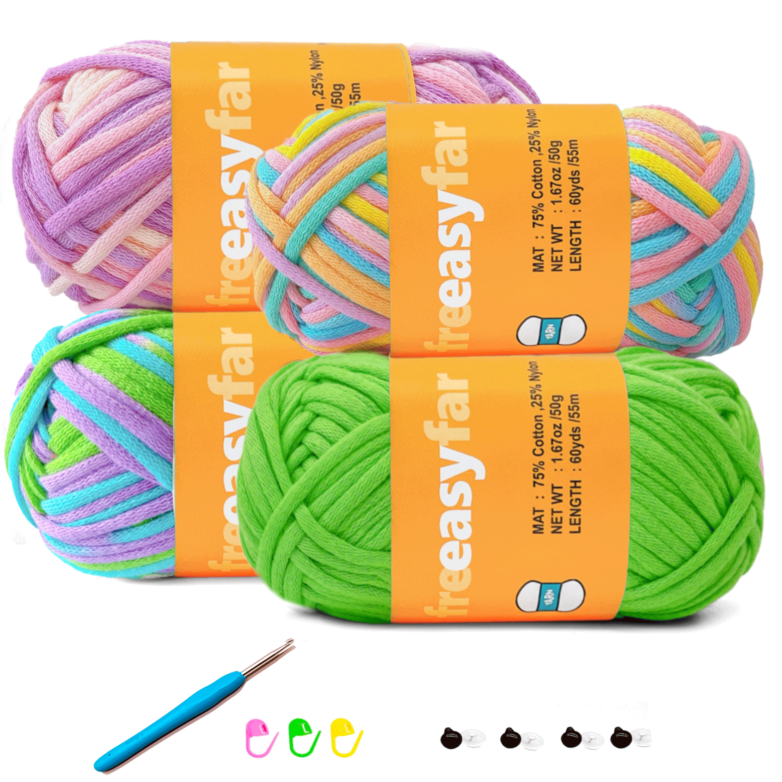4 Pack(4x60 yds)Beginner Easy Yarn for Crocheting and Knitting-(Pastel+Green+Lavender+Ocean) Freeasyfar