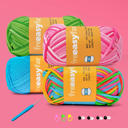 4 Pack(4x60 yds) Beginner Easy yarn for crocheting and knitting,Cotton blend Yarn for Crocheting and Knitting-(Straw Pink+Lawn Green+Rainbow+Azure)