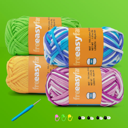 4 Pack(4x60 yds) Easy Yarn for Crocheting and Knitting-(Green+Yellow+Azure Wave+Lavender Dream)