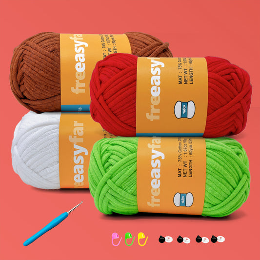 4 Pack(4x60 yds)Beginner Easy Yarn for Crocheting and Knitting-(Bright Green+Red+White+Latte Love)