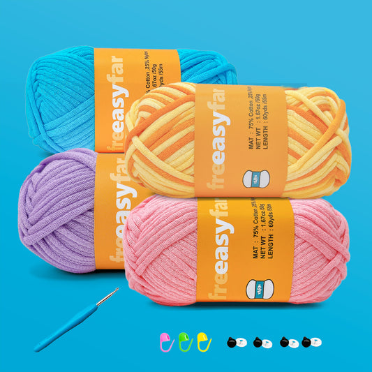 4 Pack(4x60 yds) Beginner Easy Yarn for Crocheting and Knitting-(Azure+Purple+Pink+Gradient Yellow)