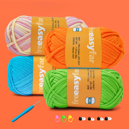 4 Pack(4x60 yds)Beginner Easy Yarn for Crocheting and Knitting-(Orange+Green+Azure+Macaron)