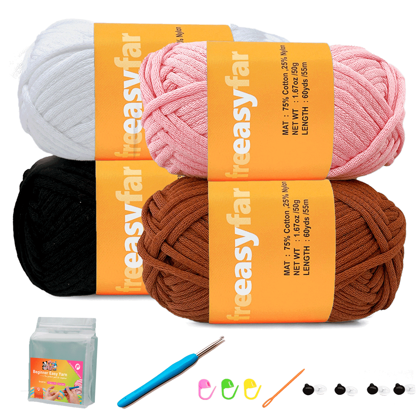 4 Pack(4x60 yds)Beginner Easy Yarn for Crocheting and Knitting-(Pink+Coffee+White+Black)