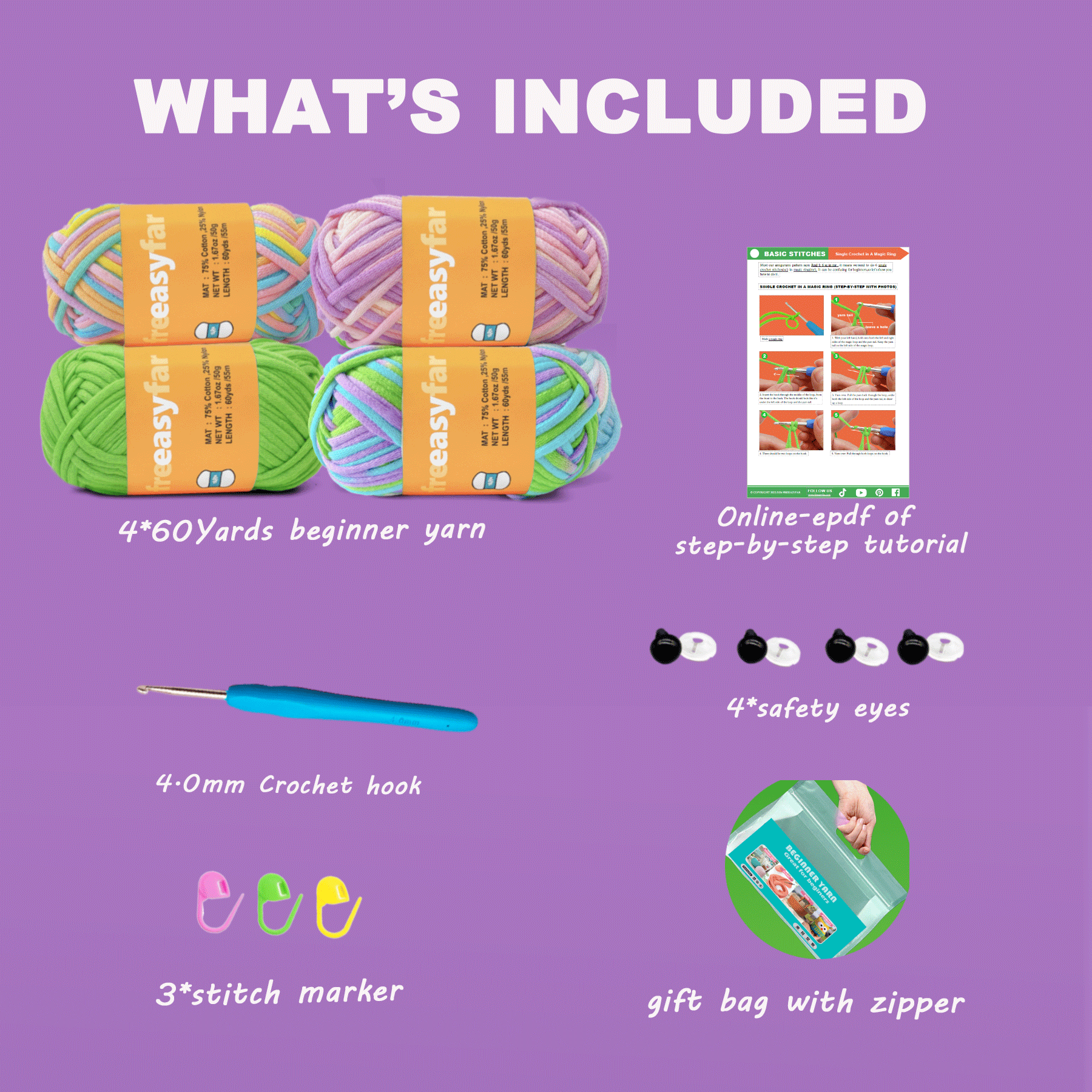 4 Pack(4x60 yds)Beginner Easy Yarn for Crocheting and Knitting-(Pastel+Green+Lavender+Ocean) Freeasyfar