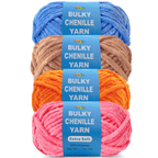 4 Pack Velvet  Bulky Chenille Yarn Freeasyfar