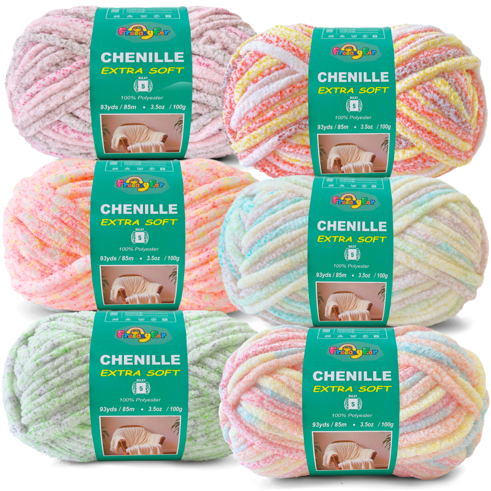 Variegated Chenille Yarn for Crocheting and Knitting - 3.5oz/93yds Each Skein -sunset Freeasyfar