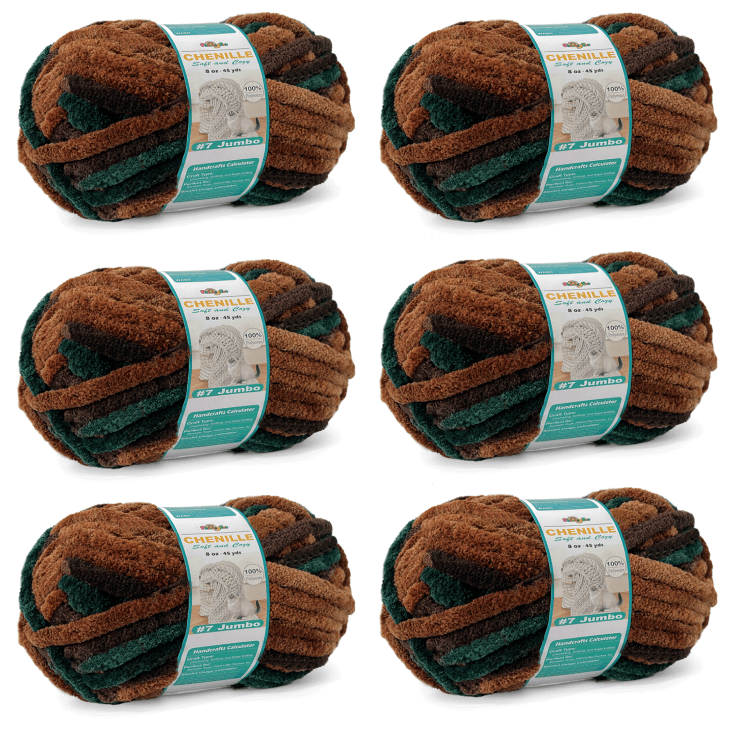 Chunky Chenille Yarn for Crocheting - Bulky Fluffy Yarn for Knitting -100% Polyester -Jumbo 7-45 yds/8.8 oz Each Skein-Mossy Grove