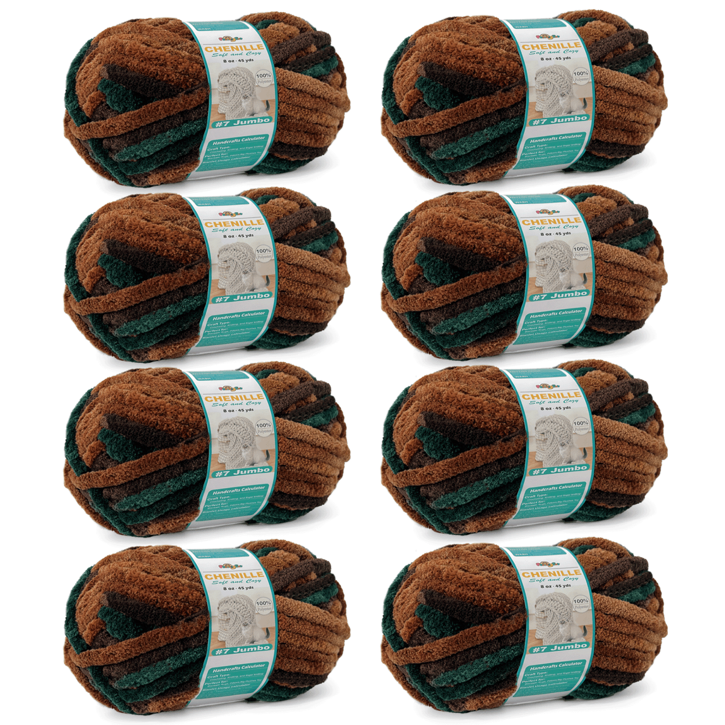 Chunky Chenille Yarn for Crocheting - Bulky Fluffy Yarn for Knitting -100% Polyester -Jumbo 7-45 yds/8.8 oz Each Skein-Mossy Grove