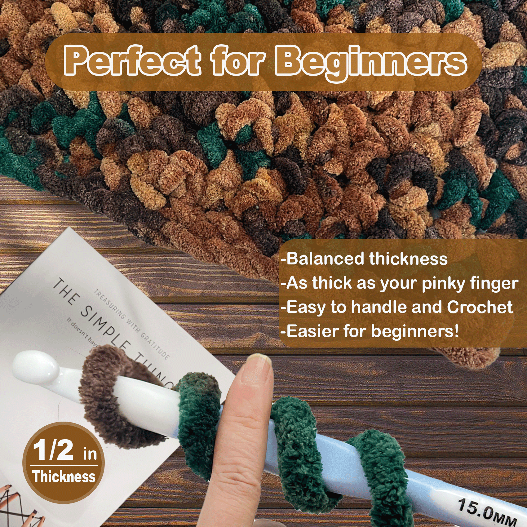 Chunky Chenille Yarn for Crocheting - Super Bulky Fluffy Yarn for Knitting -100% Polyester -Mossy Grove Freeasyfar