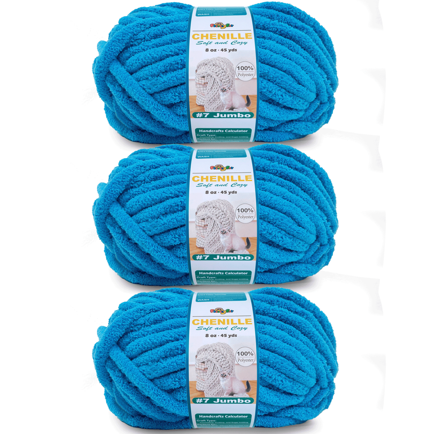 Chunky Chenille Yarn for Crocheting - Bulky Fluffy Yarn for Knitting -100% Polyester -Jumbo 7-45 yds/8.8 oz Each Skein-Blue