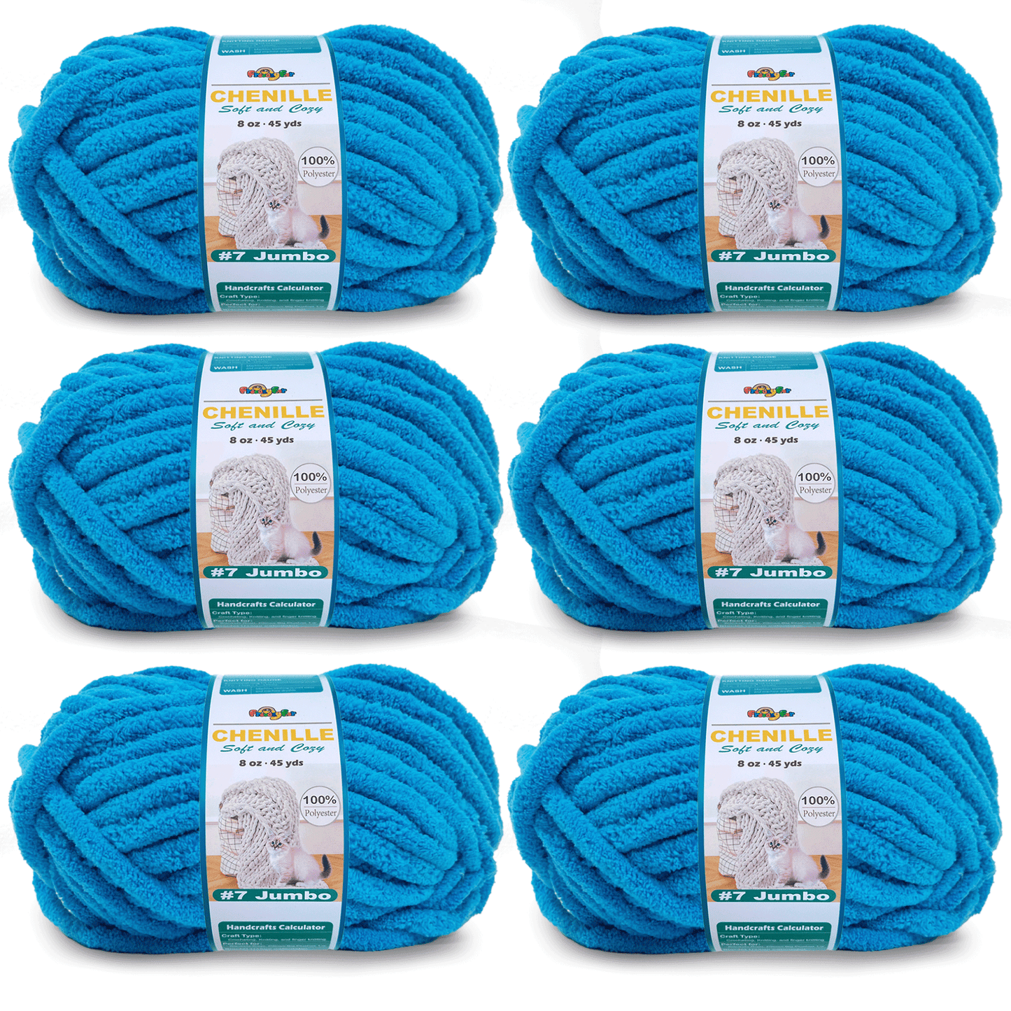 Chunky Chenille Yarn for Crocheting - Bulky Fluffy Yarn for Knitting -100% Polyester -Jumbo 7-45 yds/8.8 oz Each Skein-Blue