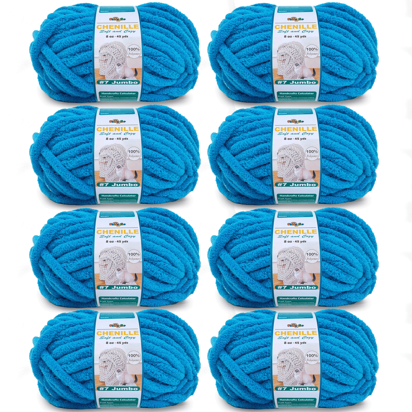 Chunky Chenille Yarn for Crocheting - Bulky Fluffy Yarn for Knitting -100% Polyester -Jumbo 7-45 yds/8.8 oz Each Skein-Blue