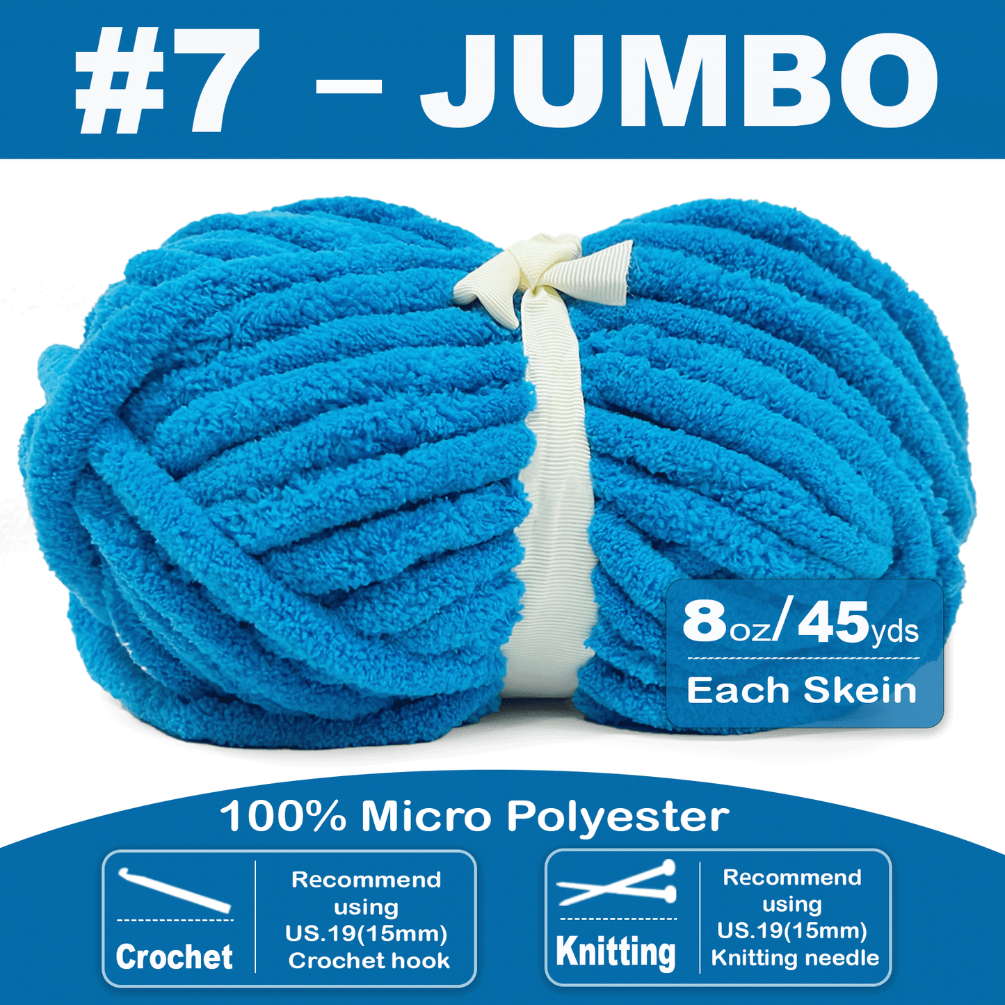 Chunky Chenille Yarn for Crocheting - Bulky Fluffy Yarn for Knitting -100% Polyester -Jumbo 7-45 yds/8.8 oz Each Skein-Blue