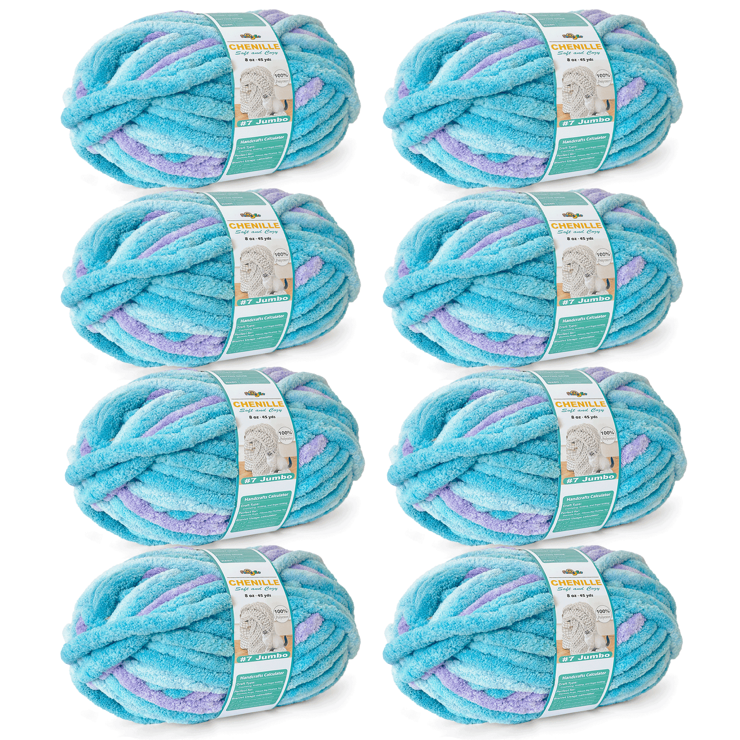 Chunky Chenille Yarn for Crocheting - Bulky Fluffy Yarn for Knitting -100% Polyester -Jumbo 7-45 yds/8.8 oz Each Skein-Ocean Breeze