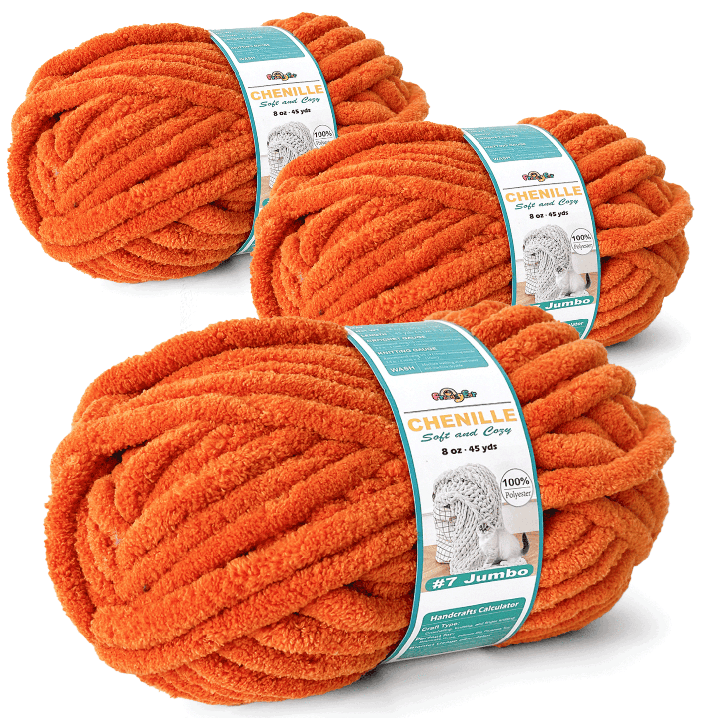 Chunky Chenille Yarn for Crocheting - Bulky Fluffy Yarn for Knitting -100% Polyester -Jumbo 7-45 yds/8.8 oz Each Skein-Orange