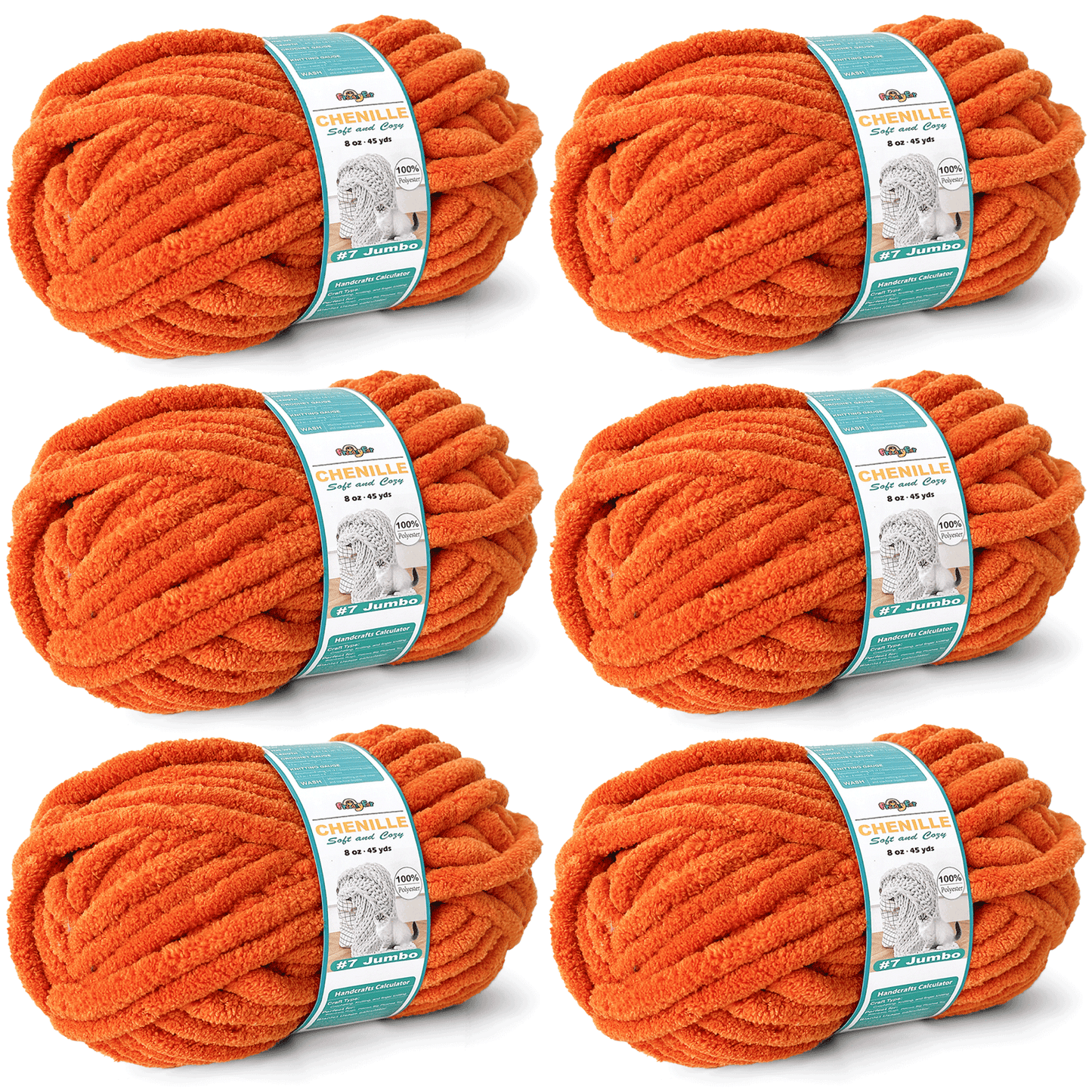 Chunky Chenille Yarn for Crocheting - Bulky Fluffy Yarn for Knitting -100% Polyester -Jumbo 7-45 yds/8.8 oz Each Skein-Orange