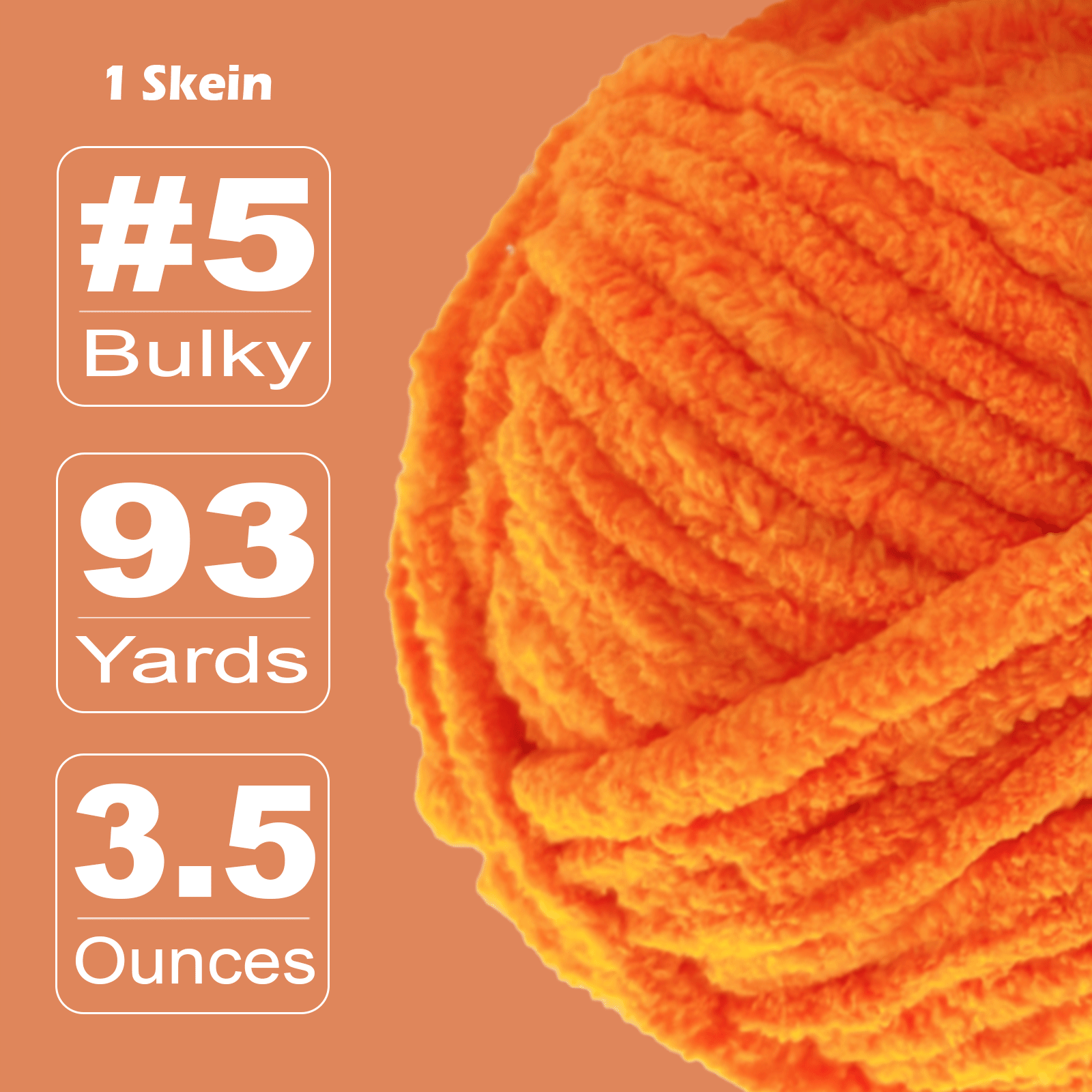 Orange Velvet Chenille Yarn for Crocheting and Knitting – Bulky (93 Yards/100g), Extra Soft Plush Yarn Freeasyfar