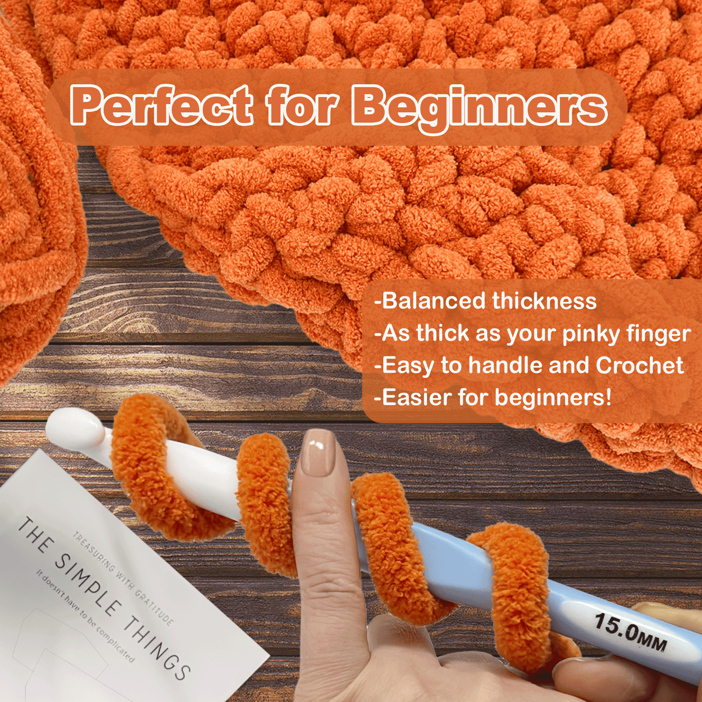 Chunky Chenille Yarn for Crocheting - Bulky Fluffy Yarn for Knitting -100% Polyester -Jumbo 7-45 yds/8.8 oz Each Skein-Orange