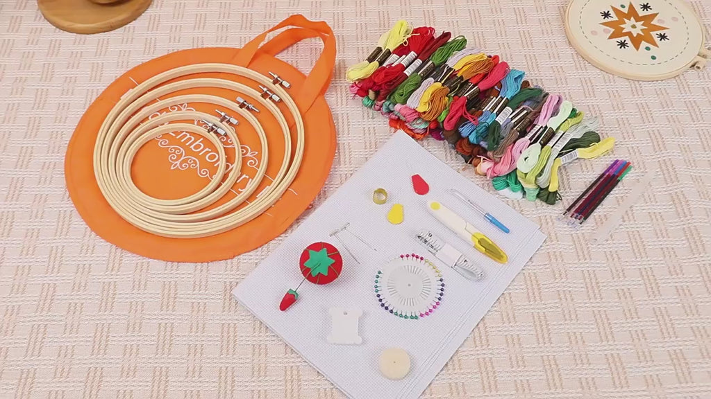 Embroidery Kit 215 Pcs,100 Colors Threads,5 Pcs Embroidery Hoops,3 Pcs Aida Cloth,40 Sewing Pins, Cross Stitch Tools and Embroidery Starter Kit for Adults and Kids Beginners