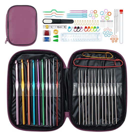 100 Pcs Crochet Hooks Set, Crochet Hooks Kit with Storage Case for Beginners-Purple