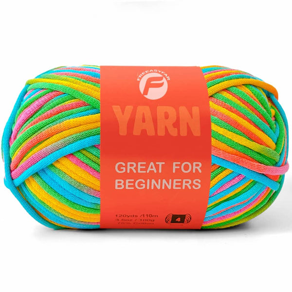 Variegated Colors Easy Peasy Beginner Yarn - Smooth Cotton-Nylon Blend for Crochet & Knitting