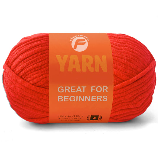 1 Pack Beginner Easy Yarn for Crocheting and Knitting; 120 yds Cotton Yarn for Beginner with Easy-to-See Stitches; Medium #4(Red)
