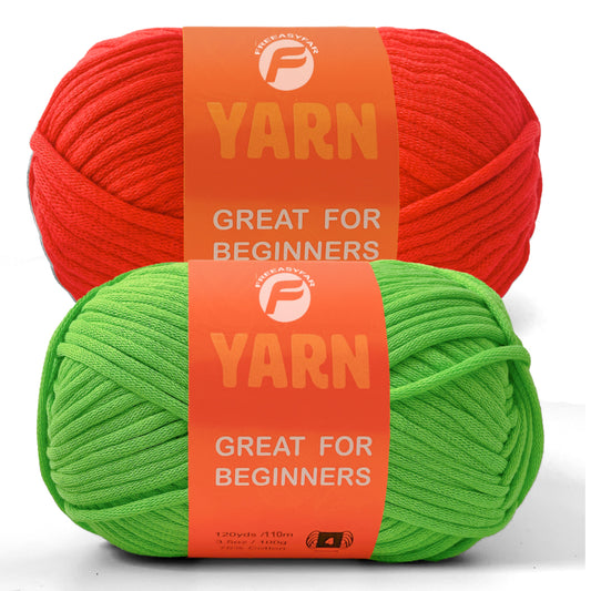 2 Pack Beginner Yarn for Crocheting and Knitting; 2x120 yds Easy Yarn for Beginner with Easy-to-See Stitches; Medium #4(Red+Green)