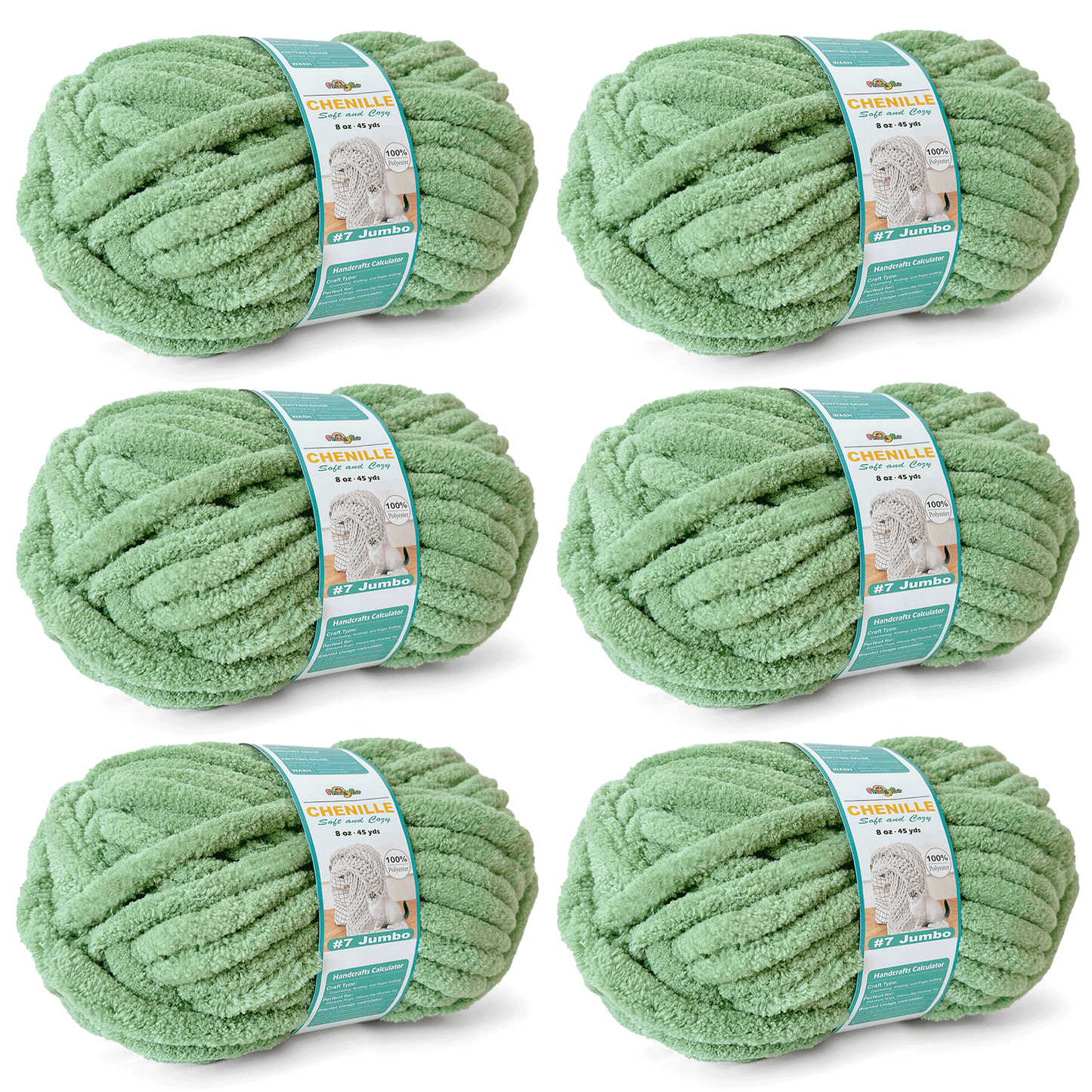 Chunky Chenille Yarn for Crocheting - Bulky Fluffy Yarn for Knitting -100% Polyester -Jumbo 7-45 yds/8.8 oz Each Skein-Sage Green