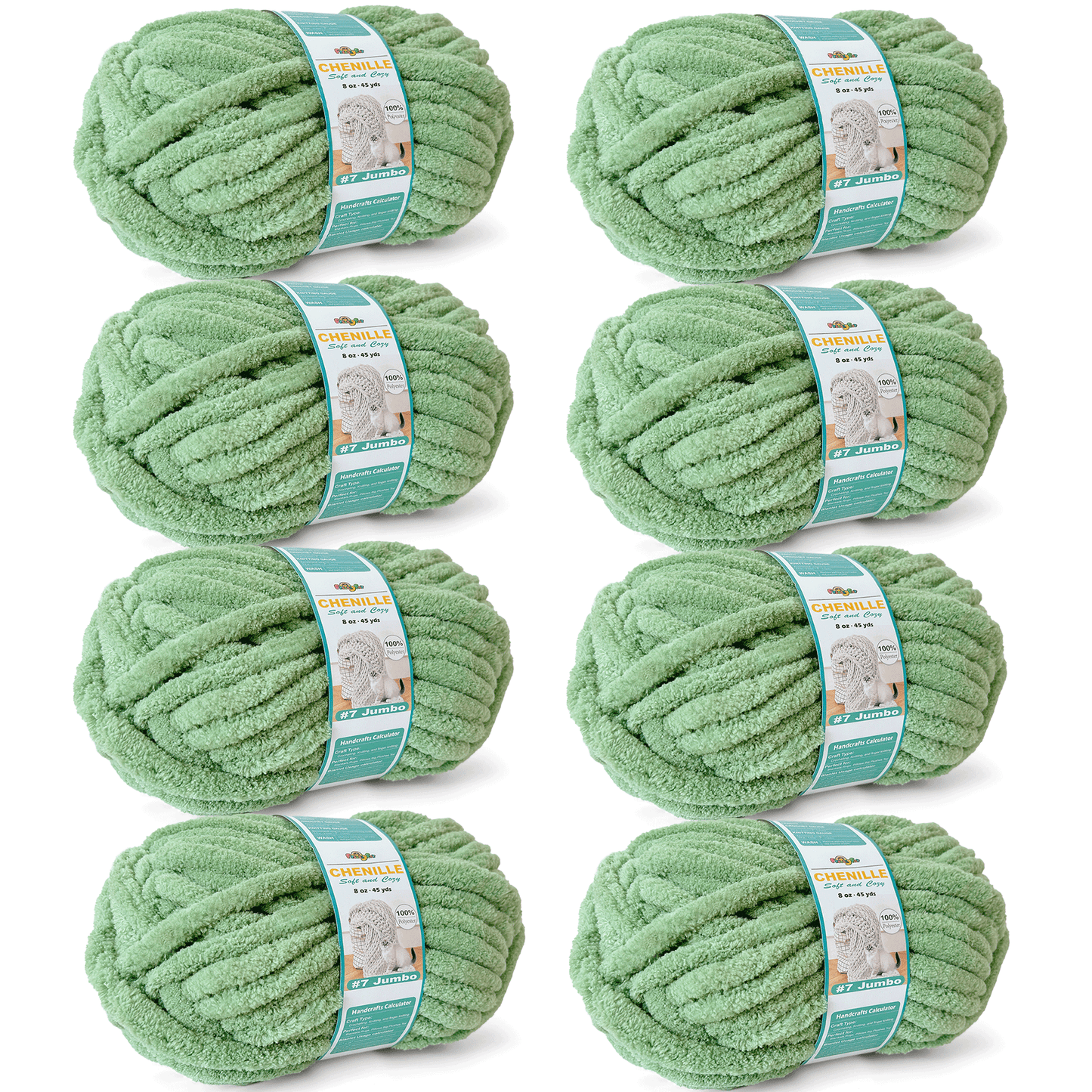 Chunky Chenille Yarn for Crocheting - Bulky Fluffy Yarn for Knitting -100% Polyester -Jumbo 7-45 yds/8.8 oz Each Skein-Sage Green