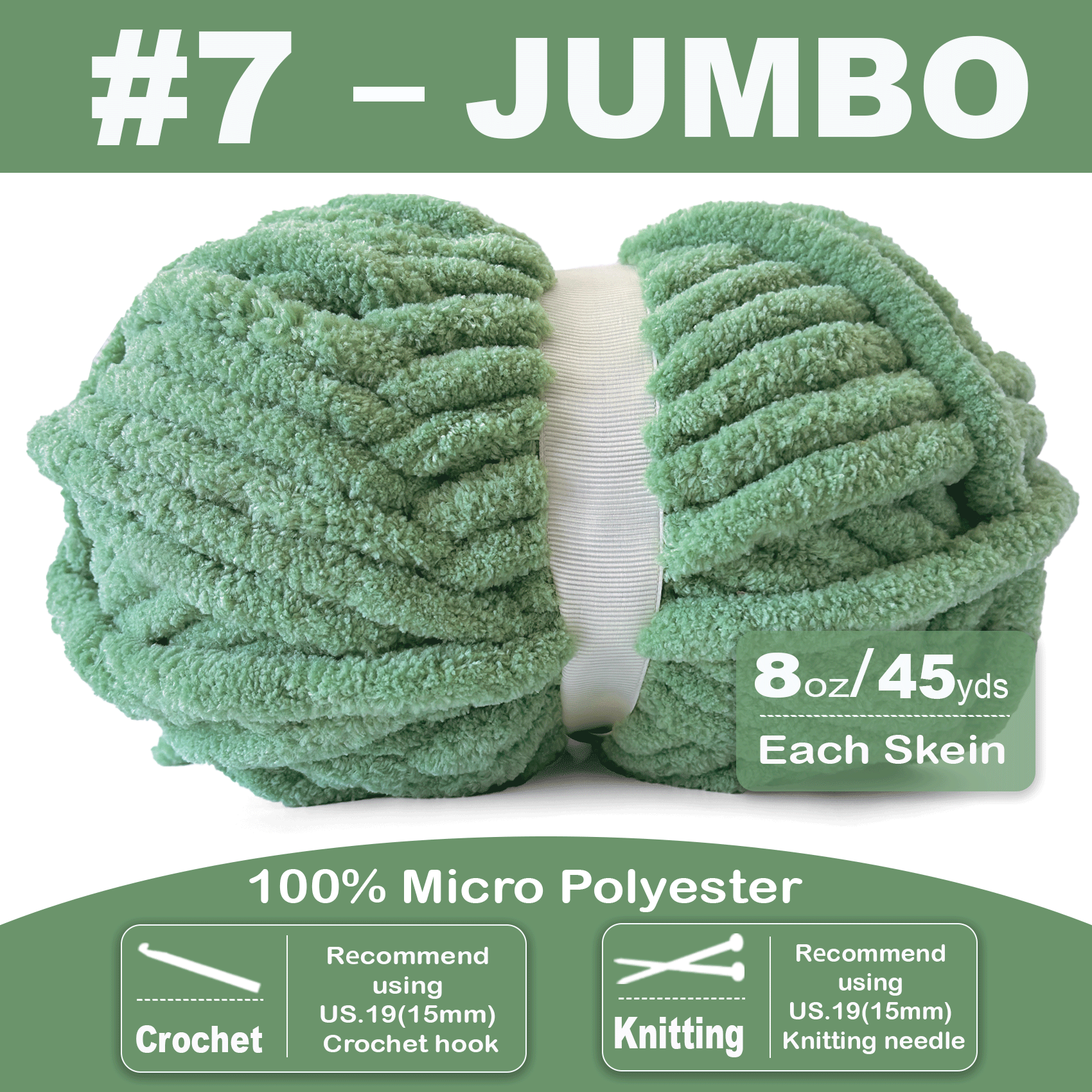 Chunky Chenille Yarn for Crocheting - Super Bulky Fluffy Yarn for Knitting -100% Polyester-Sage Green, 8 Pack Freeasyfar