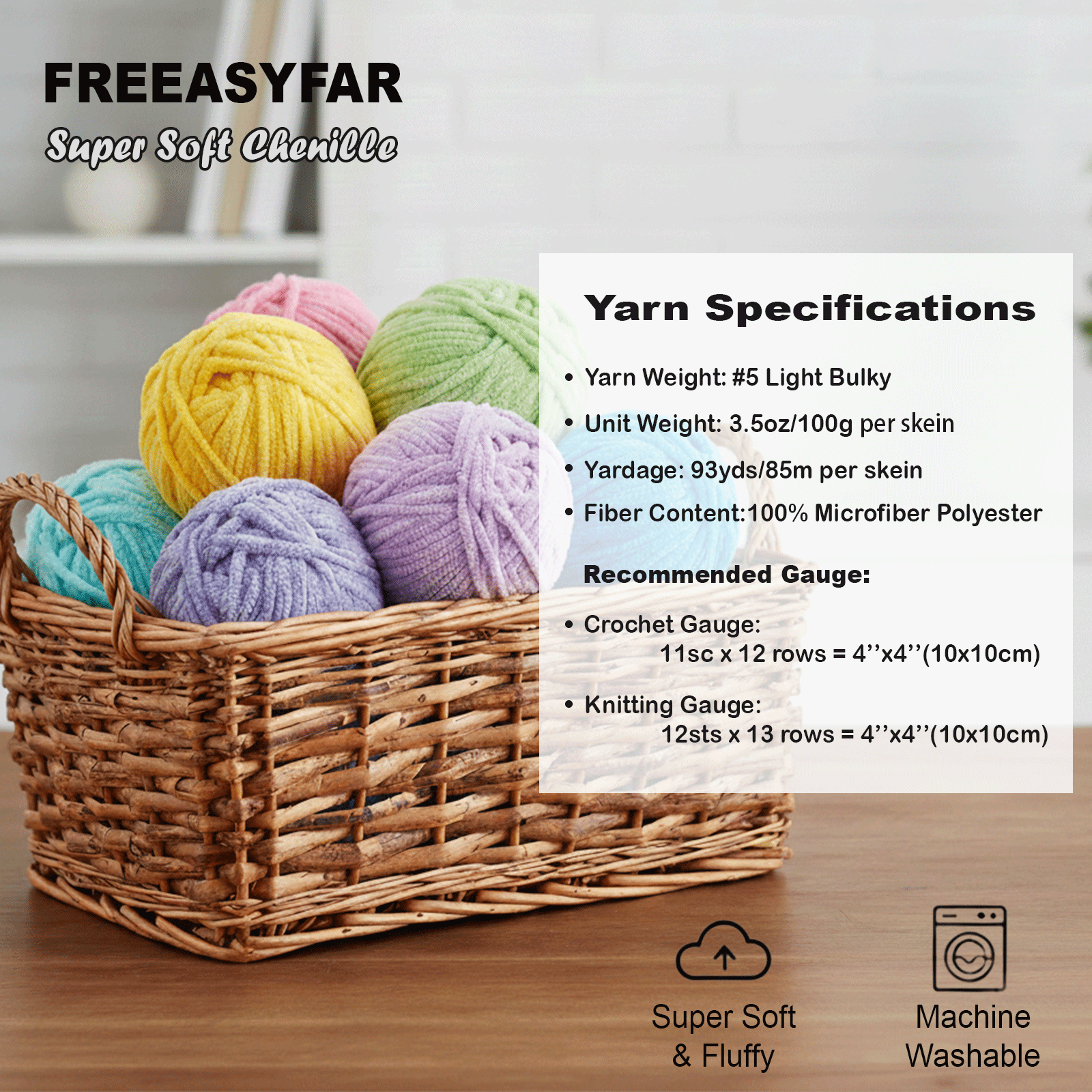 4 Pack Velvet  Bulky Chenille Yarn Freeasyfar