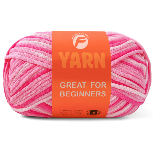 1 Pack Beginner Easy Yarn for Crocheting and Knitting; 3.5oz/120 yds Cotton Yarn for Beginner with Easy-to-See Stitches; Medium #4 (Strawberry Pink)