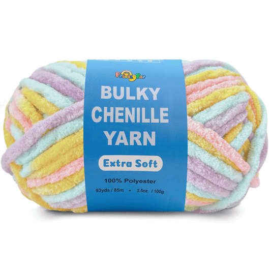 Velvet Chenille Yarn for Crocheting and Knitting – Bulky (93 Yards/100g), Extra Soft Polyester Chunky Yarn for DIY Crafts, Plush Toys, Blankets-Sunshine Mix