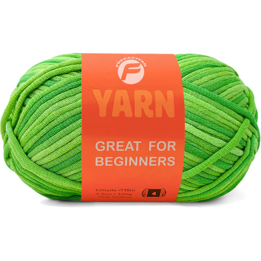 1 Pack Easy Yarn for Crocheting and Knitting; 2x120 yds Cotton Yarn for Beginner with Easy-to-See Stitches; Medium #4 (Lawn green)