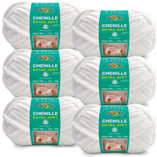 Super Soft and Cozy Chenille Yarn for Crocheting and Knitting -Easy to Crochet with-#5 Bulky-3.5oz/93yds Each Skein-Chunky Plush Yarn for Hand Craft Blanket Ammigurumi-White