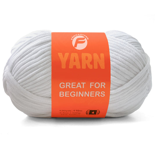 1 Pack Beginner Easy Yarn for Crocheting and Knitting; 2x120 yds Cotton Yarn for Beginner with Easy-to-See Stitches; Medium #4(White)