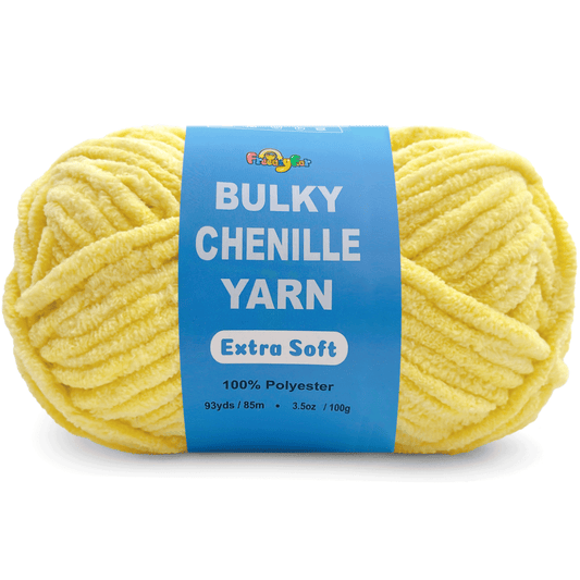 Velvet Chenille Yarn for Crocheting and Knitting – Bulky (93 Yards/100g), Extra Soft Polyester Chunky Yarn for DIY Crafts, Plush Toys, Blankets-Yellow