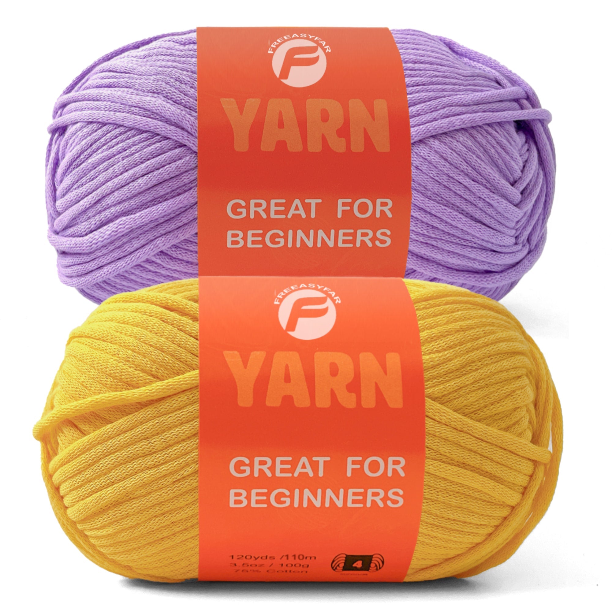 2 Pack Easy Yarn for Crocheting and Knitting; 2x120 yds Cotton Yarn for Beginner with Easy-to-See Stitches; Medium #4 (Yellow+Purple) Freeasyfar