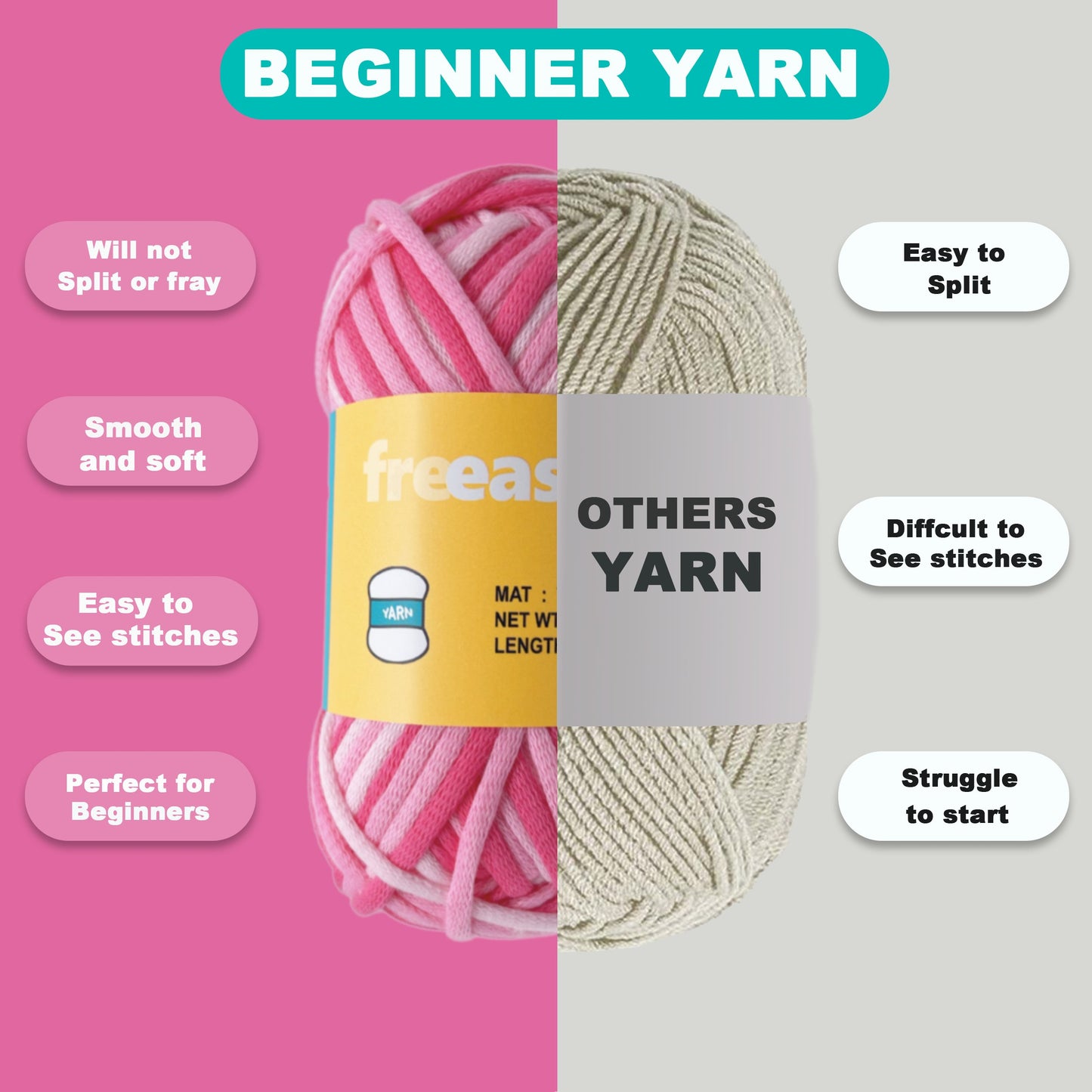 4 Pack(4x60 yds) Beginner Easy yarn for crocheting and knitting,Cotton blend Yarn for Crocheting and Knitting-(Straw Pink+Lawn Green+Rainbow+Azure) - Freeasyfar