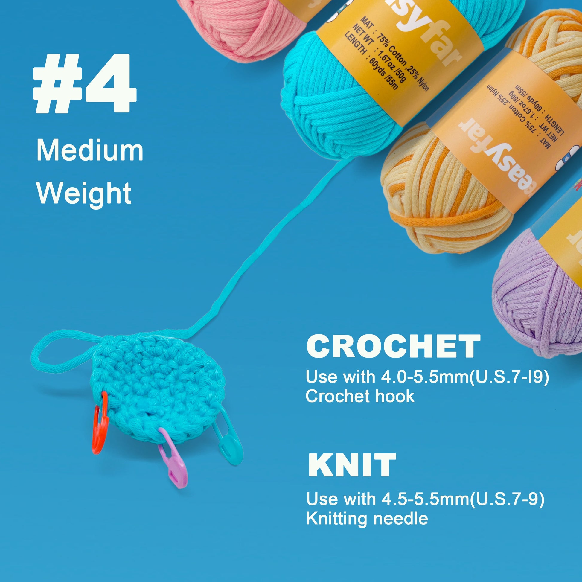  60g Grey Yarn for Crocheting and Knitting;66m (72yds) Cotton  Yarn for Beginners with Easy-to-See Stitches;Worsted-Weight Medium  #4;Cotton-Nylon Blend Yarn for Beginners Crochet Kit Making