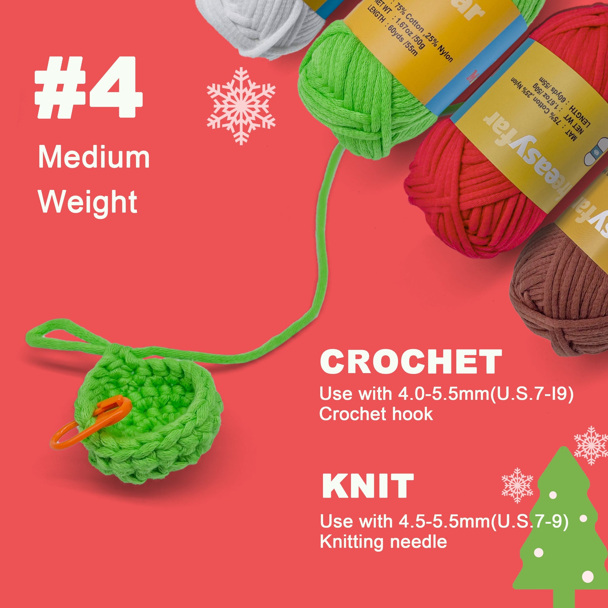Orange Yarn for Crocheting and Knitting Cotton Crochet Knitting Yarn for  Beginners with Easy-to-See Stitches Cotton-Nylon Blend Easy Yarn for