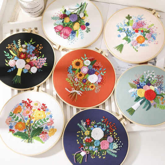 5 Set Embroidery Stitches Practice Kit, Flowers Embroidery Kit for Beginners with Embroidery Patterns - Freeasyfar